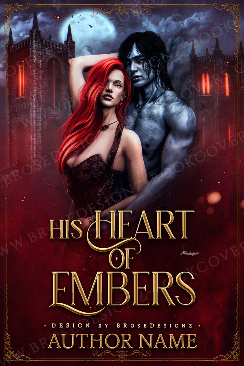 His Heart of embers- Fantasy Romance Premade book cover