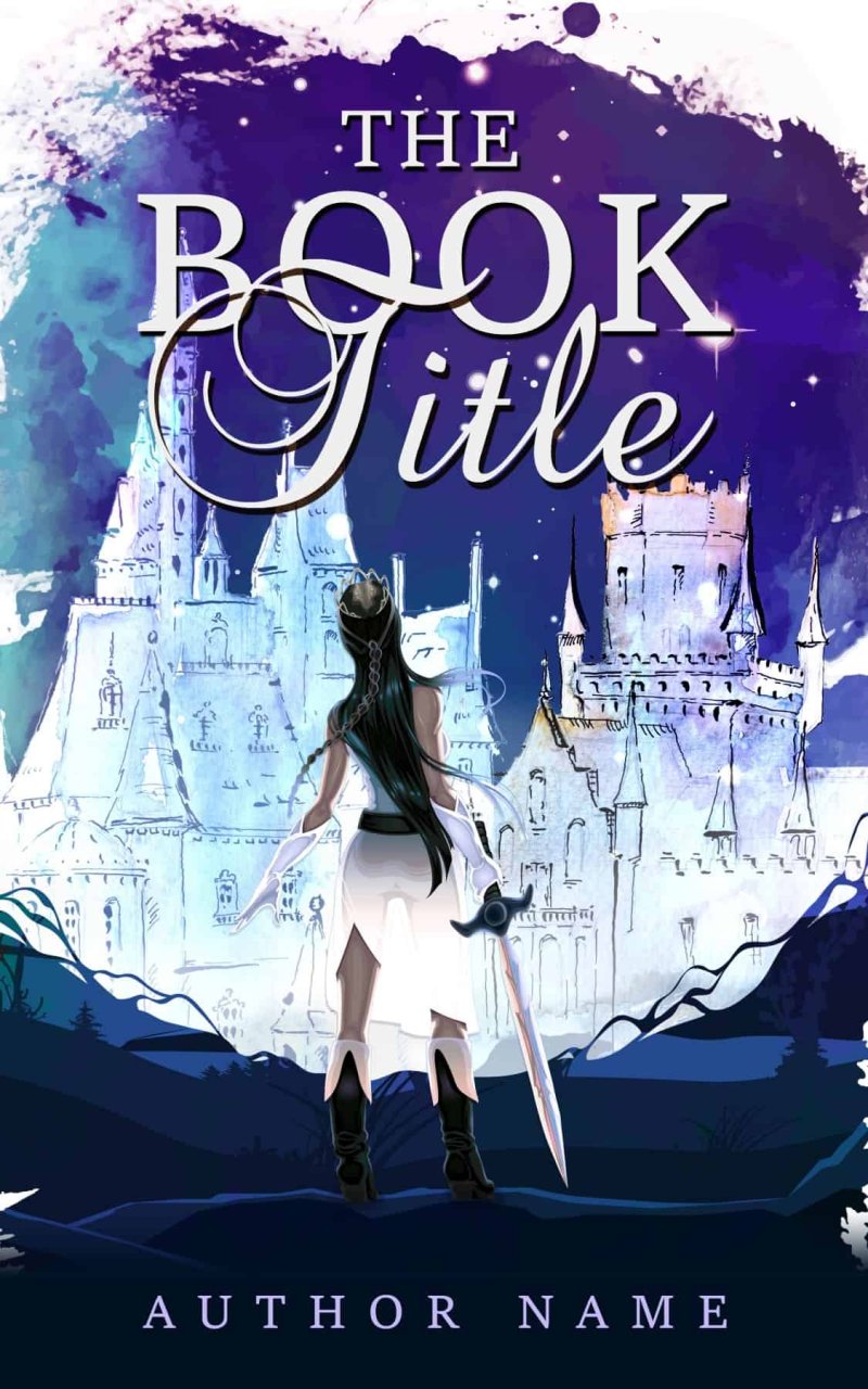 Girl with sword facing city